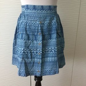 Bebe Blue Tribal button up Skirt